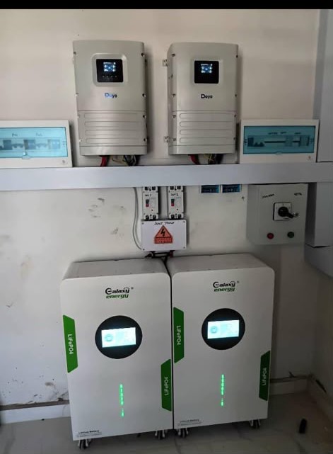 Deye 10kW inverter with 20kWh lithium battery and 12 550W JA Solar panels