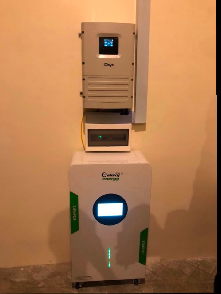 Deye 8kW inverter with 16kWh lithium battery and 9 550W JA Solar panels